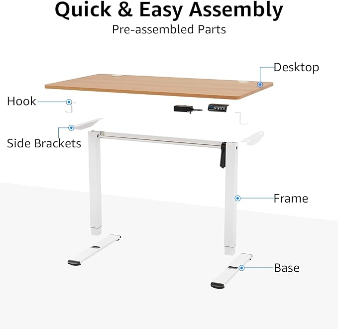 MOUNTUP Height Adjustable Electric Standing Desk Whole-Piece, 48 x 24 Inches Quick Assembly Sit Stand Desk, Stand Up Desk with Memory Controller, Ergonomic Desk, Oak - LeafyLoom