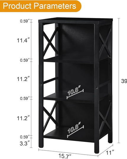 Bookcase, Industrial Small Bookshelf,4-Tier Narrow Bookcase Storage Organizer, Small Book Shelf for Small Spaces, Living Room, Bedroom and Home Office, Black - LeafyLoom