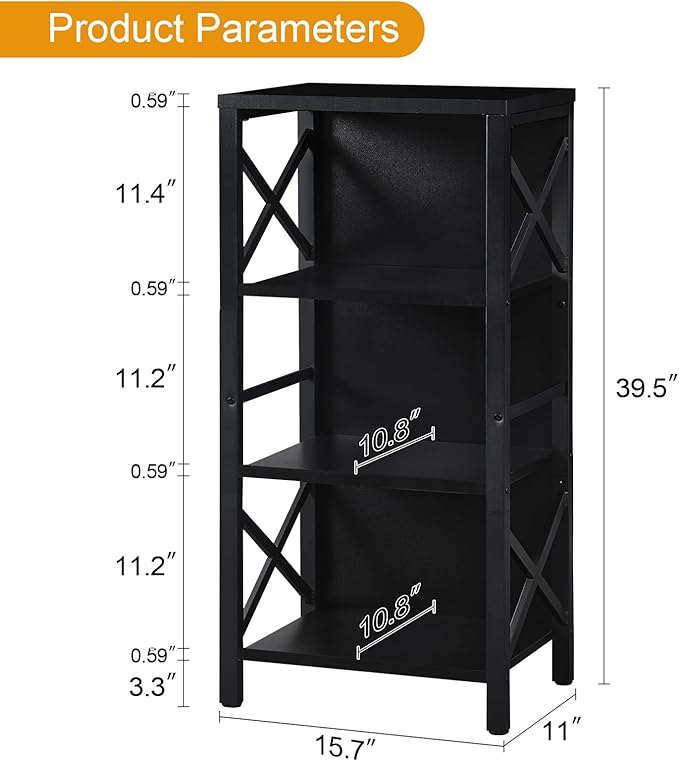Bookcase, Industrial Small Bookshelf,4-Tier Narrow Bookcase Storage Organizer, Small Book Shelf for Small Spaces, Living Room, Bedroom and Home Office, Black - LeafyLoom