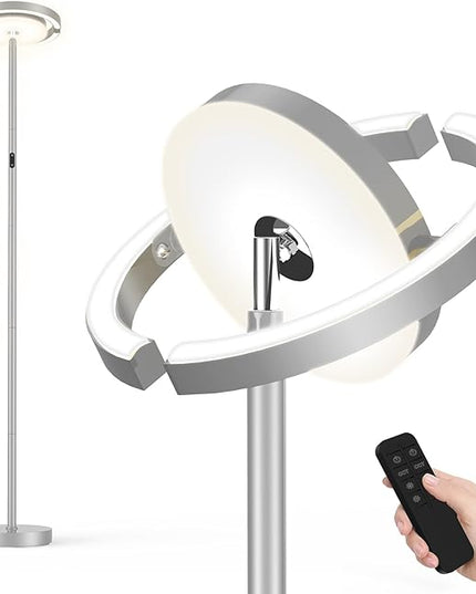 FIMEI Floor Lamp for Living Room, Saturn Ring Original Design, LED Bright Rotatable Modern Floor Lamp, Stepless Dimming and 3 Color Temperatures, Touch/Remote Control, for Bedroom Office, Gray - LeafyLoom
