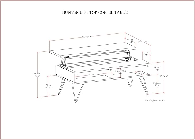 SIMPLIHOME Hunter Lift Top Coffee Table, 48 inch, Oak Veneer - LeafyLoom