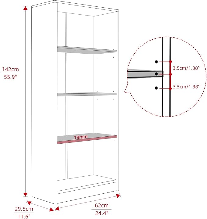 Sunon 4 Shelf Wood Bookcase Freestanding Display Shelf Adjustable Layers Bookshelf for Home Office Library Small Narrow Space (White, 4-Layers) - LeafyLoom
