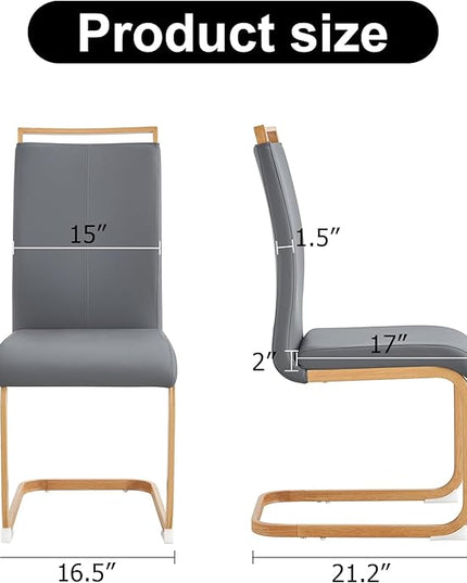 Dining Chairs Set of 4,High Back Grey Kitchen Chairs,Faux Leather Side Chair with Woodgrain Coloured Metal Legs,Easy to Clean Modern Upholstered Dining Chairs,Ideal for Living Room - LeafyLoom