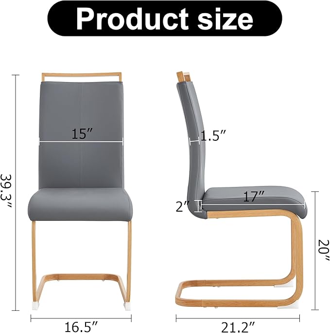 Dining Chairs Set of 4,High Back Grey Kitchen Chairs,Faux Leather Side Chair with Woodgrain Coloured Metal Legs,Easy to Clean Modern Upholstered Dining Chairs,Ideal for Living Room - LeafyLoom