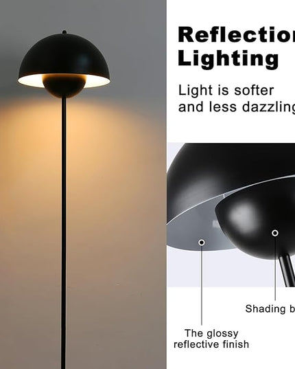 Modern Floor Lamp for Bedroom, 63'' Industrial Corner Floor Lamp for Living Room, Metal Arched Shade Tall Standing Lamp for Office, Reflecting Light Reading Floor Lamp, Black - LeafyLoom