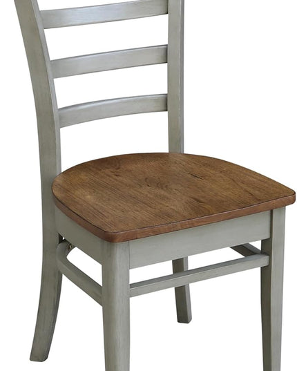 IC International Concepts 36" Round Top Pedestal Table with 2 Emily Chairs-Set of 3 Pieces Dining Sets, Onesize, Distressed Hickory/Stone - LeafyLoom