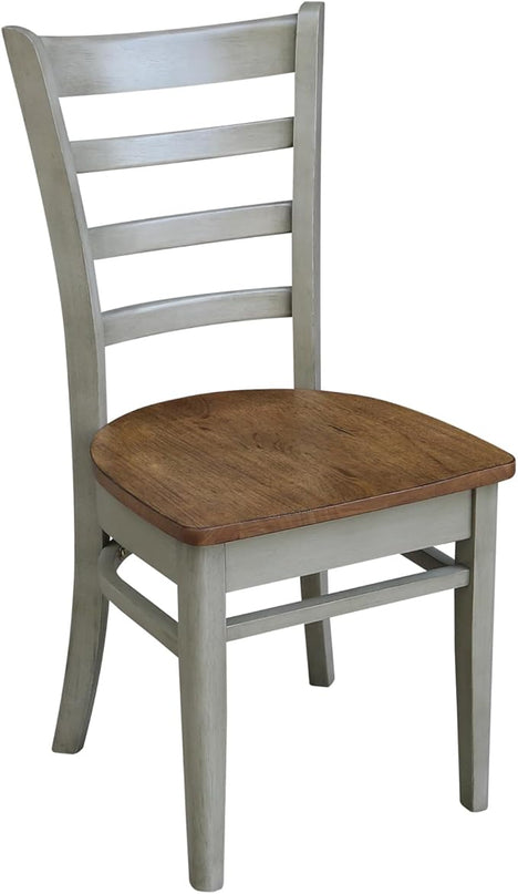 IC International Concepts 36" Round Top Pedestal Table with 2 Emily Chairs-Set of 3 Pieces Dining Sets, Onesize, Distressed Hickory/Stone - LeafyLoom