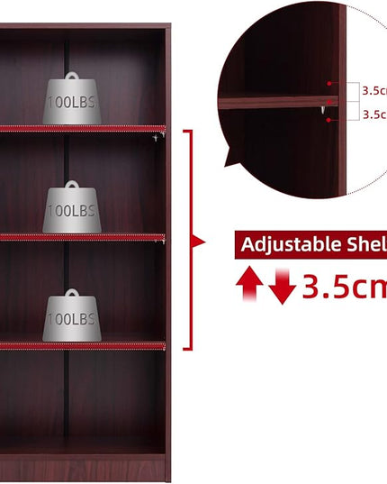 Sunon 4 Shelf Wood Bookcase Freestanding Display Shelf Adjustable Layers Bookshelf for Home Office Library Small Narrow Space (Mahogany, 4-Layers) - LeafyLoom