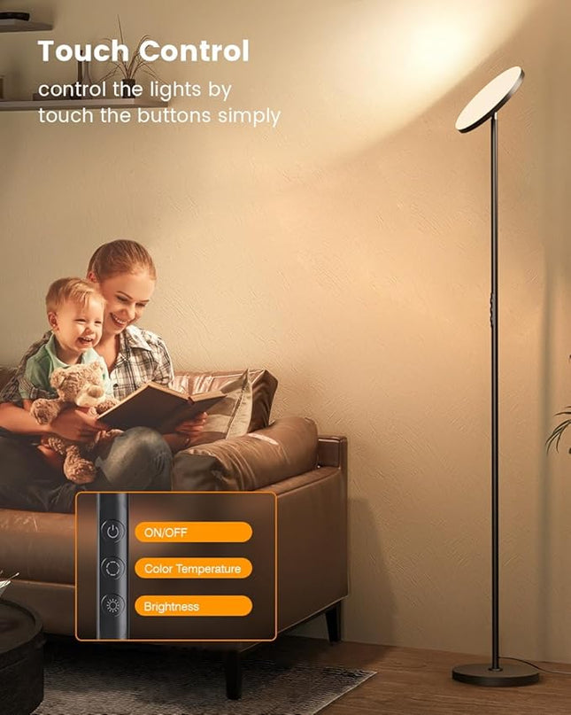 36W Bright Torchiere Floor Lamps,3500LM Stepless Dimmable Tall Floor Lamp with Remote & Touch Control,Modern Standing Light for Bedroom,Office,Living Room - LeafyLoom