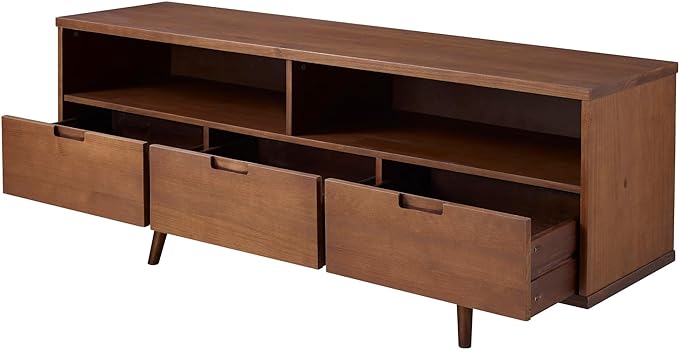 Walker Edison 3-Drawer Mid Century Modern Wood TV Stand for TV's up to 65" Flat Screen Cabinet Door Living Room Storage Entertainment Center, 58 Inch, Walnut - LeafyLoom