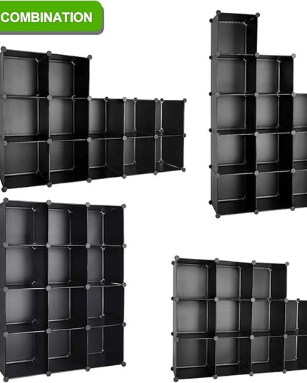TUMUCUTE Cube Storage Organizer, 12-Cube DIY Plastic Closet Cabinet Modular Bookcase, Storage Shelves for Bedroom Living Room, Office, Black - LeafyLoom