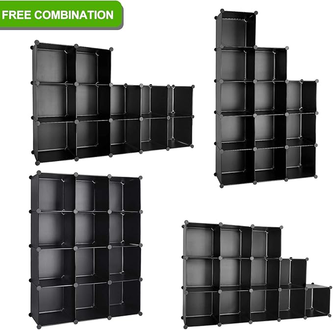 TUMUCUTE Cube Storage Organizer, 12-Cube DIY Plastic Closet Cabinet Modular Bookcase, Storage Shelves for Bedroom Living Room, Office, Black - LeafyLoom