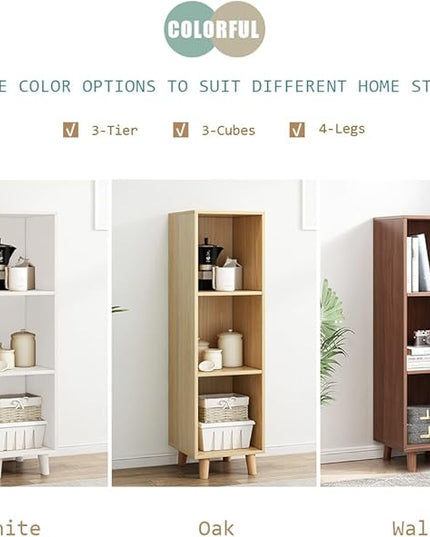 IOTXY Open Cube Low Bookcase - 3-Tier Freestanding Storage Display Cabinet Organizer with Legs for Home Office, 3-Cubes Open Shelf Short Bookshelf, White - LeafyLoom