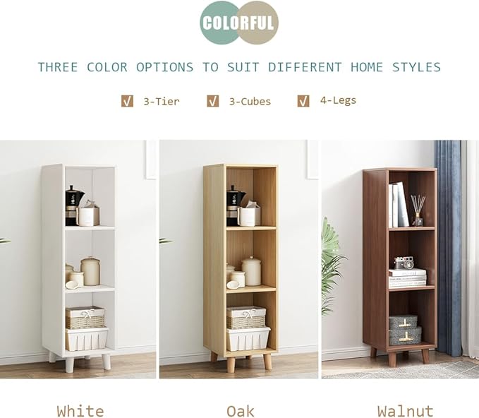 IOTXY Open Cube Low Bookcase - 3-Tier Freestanding Storage Display Cabinet Organizer with Legs for Home Office, 3-Cubes Open Shelf Short Bookshelf, White - LeafyLoom