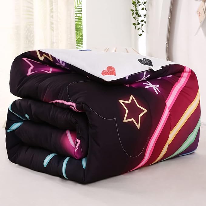 Cute Unicorn Comforter Sets Rainbow Soft Girls Comforter Sets 3pc Pink Flower Girl Unicorn Bedding Sets - LeafyLoom