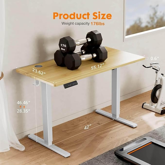 NicBex Home Office Desk 55'' x 23" Electric Height Adjustable Standing Desk Computer Desk Office Desk, Sit to Stand Ergonomic Computer Desk Adjustable Desk, Yellow - LeafyLoom