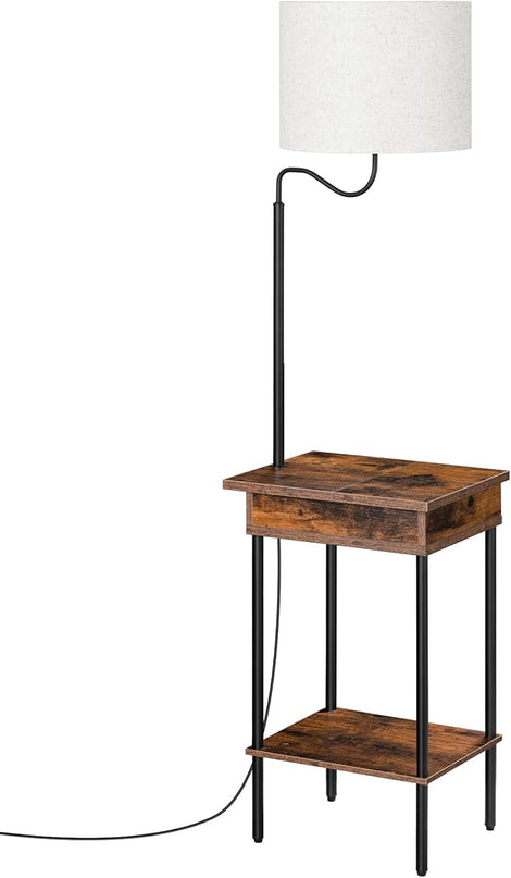 EDISHINE Floor Lamp with Table, Side Nightstand Light with 1 Drawer and 1 Shelf, Bedside Shelf Floor Lamp, Small End Table with Reading Lamp for Living Room Bedroom, Den - LeafyLoom