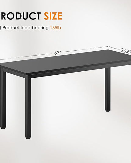 DlandHome 63 inches X-Large Computer Desk, Composite Wood Board, Decent and Steady Home Office Desk/Workstation/Table, BS1-160BB Black Walnut and Black Legs, 1 Pack - LeafyLoom