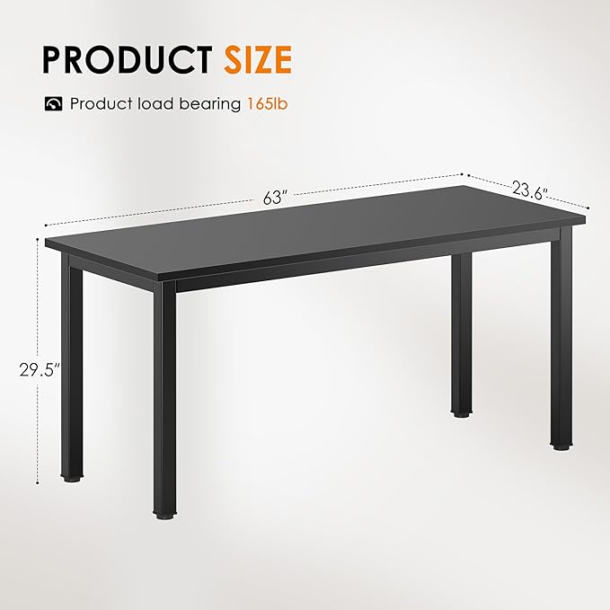 DlandHome 63 inches X-Large Computer Desk, Composite Wood Board, Decent and Steady Home Office Desk/Workstation/Table, BS1-160BB Black Walnut and Black Legs, 1 Pack - LeafyLoom