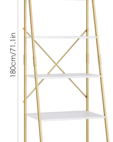 finetones 5 Tier Ladder Shelf, Free Standing Gold Book Shelf Display Bookcase, Storage Organizer Unit Flower Stand Plant Rack for Living Room - LeafyLoom