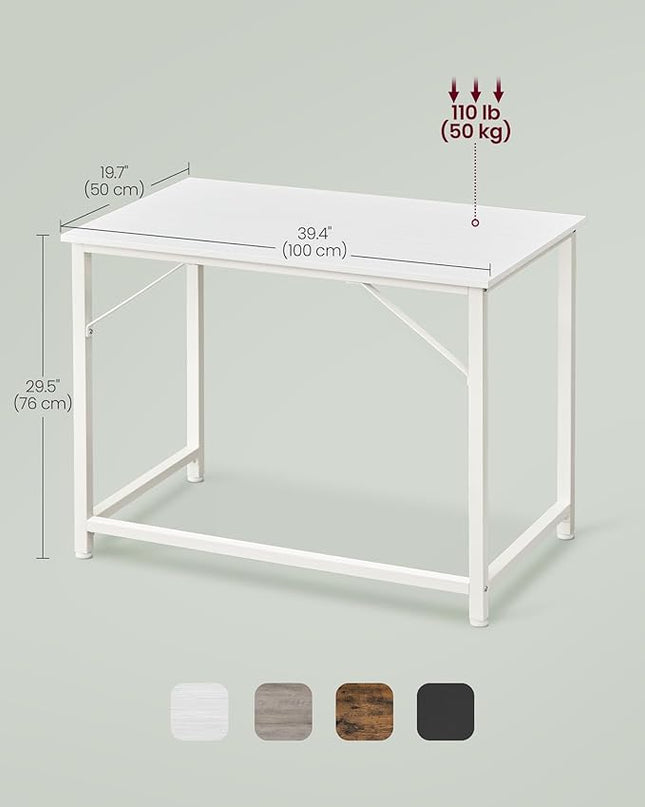 VASAGLE Computer Desk, Gaming Desk, Home Office Desk, for Small Spaces, 19.7 x 39.4 x 29.5 Inches, Modern Style, Metal Frame, Maple White ULWD041W44 - LeafyLoom