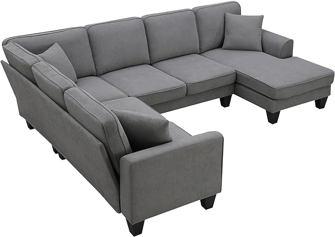 Sectional Couch-108 Modern U Shape Sectional Sofa, 7 Seat Modular Sectional Sofa with 3 Pillows, for Living Room, Apartment, Office - LeafyLoom
