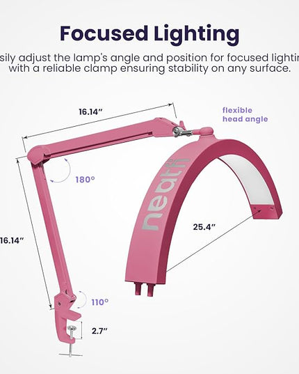 Neatfi Half Moon LED Table Lamp for Estheticians, Nail Tech, and Cosmetician for Nail Art, Facial, Waxing, Threading and Tattoo (with Clamp, Pink) - LeafyLoom