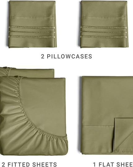 Split King Size 5 Piece Sheet Set - Comfy Breathable & Cooling Sheets - Hotel Luxury Bed Sheets for Women & Men - Deep Pockets, Easy-Fit, Soft & Wrinkle Free Sheets - Sage Green Oeko-Tex Bed Sheet Set - LeafyLoom