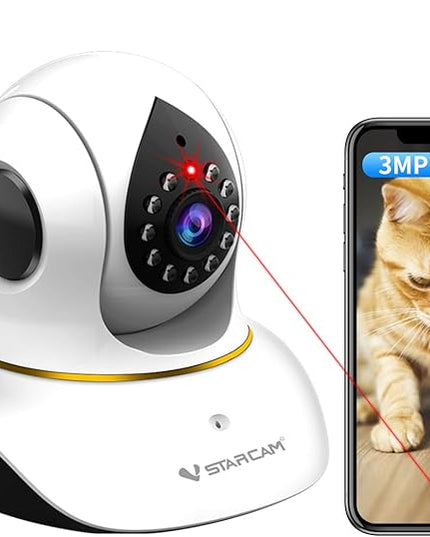 VSTARCAM Pet Camera with Laser, 3MP 2.4GHz WiFi Interactive Dog & Cat Laser Toy with Night Vision, Motion Detection Alerts, APP Remote Control Indoor Security Camera for Pet Monitoring VSTARCAM