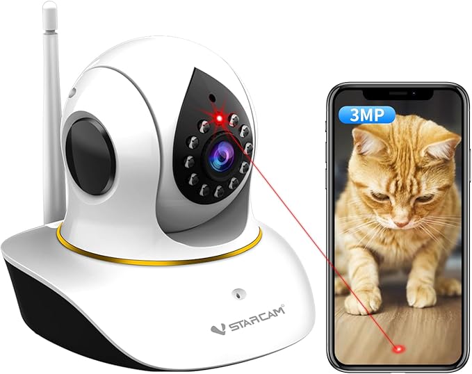VSTARCAM Pet Camera with Laser, 3MP 2.4GHz WiFi Interactive Dog & Cat Laser Toy with Night Vision, Motion Detection Alerts, APP Remote Control Indoor Security Camera for Pet Monitoring VSTARCAM