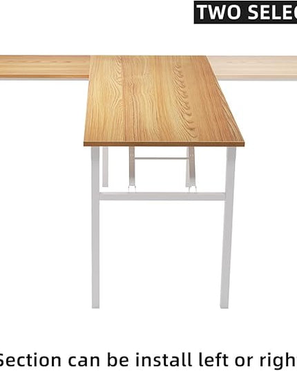 DlandHome Reversible L-Shaped Desk Large Corner Desk Folding Table Computer Desk Home Office Table Computer Workstation, ND11 (Teak + White) - LeafyLoom