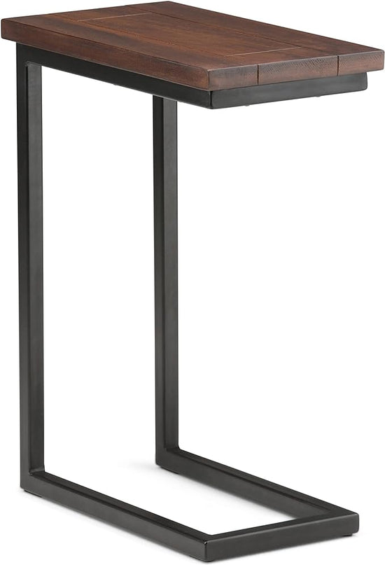 SIMPLIHOME Skyler SOLID MANGO WOOD and Metal 18 Inch Wide Rectangle C Side Table in Dark Cognac Brown, Fully Assembled, For the Living Room and Bedroom - LeafyLoom