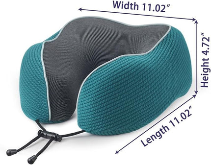 napfun Neck Pillow for Traveling, Upgraded Travel Neck Pillow for Airplane 100% Pure Memory Foam Travel Pillow for Flight Headrest Sleep, Portable Plane Accessories, Teal Set, Medium (120-200LB) - LeafyLoom