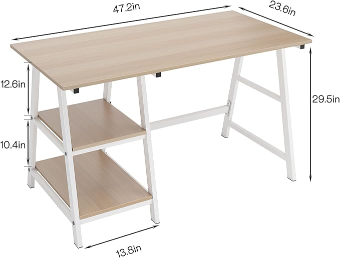 SogesHome Computer Desk 47inches Trestle Desk PC Desk with Shelf Office Desk Workstation for Home Office Use Writing Table,Maple - LeafyLoom
