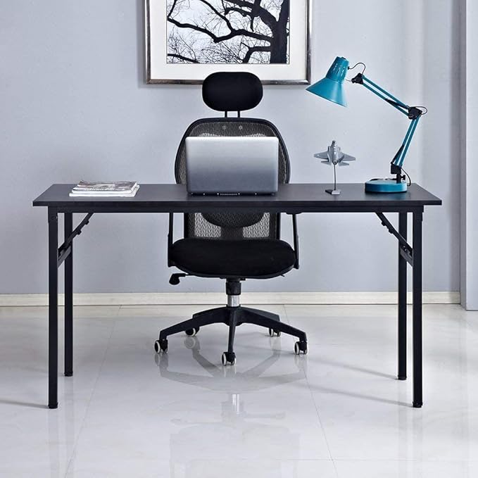 SogesGame Computer Desk, 55 Inch Modern Simple Style Folding Tables, Home Office Writing Desk, Space Saving Foldable Table, No Install Needed, Black - LeafyLoom