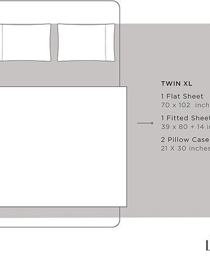 100% Cotton Percale Sheets Twin XL Size, Silver, Deep Pocket, 4 Pieces Sheet Set - 1 Flat, 1 Deep Pocket Fitted Sheet and 2 Pillowcases, Crisp Cool and Strong Bed Linen - LeafyLoom