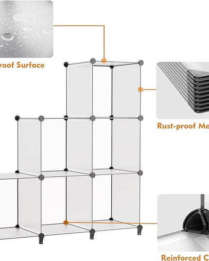 HOMIDEC Book Shelf 16 Cubes Bookcase Bookshelf Cube Storage Organizer Portable Display Bookshelf Kids Bookshelf Book Case for Study Room,Bedroom,Office,Living Room,Closet Transparent - LeafyLoom