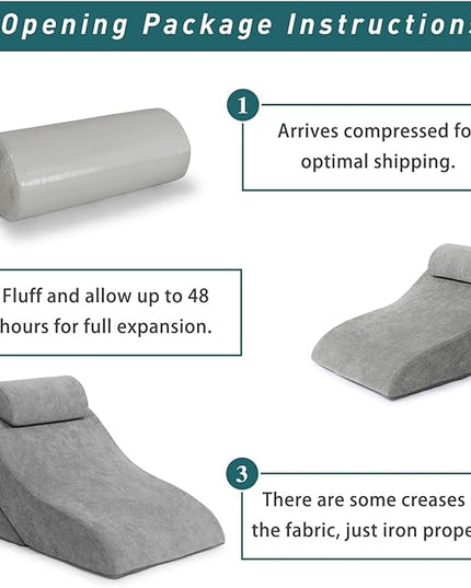 baibu 20 in Bed Wedge Pillow Set Foam | Adjustable Pillows for Back, Leg and Knee Pain Relief | Post Surgery Ortho Pillow – Anti Snoring, Heartburn, Acid Reflux & GRED (Gray) - LeafyLoom