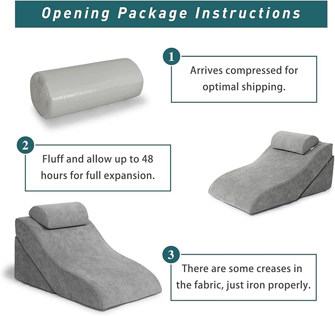 baibu 20 in Bed Wedge Pillow Set Foam | Adjustable Pillows for Back, Leg and Knee Pain Relief | Post Surgery Ortho Pillow – Anti Snoring, Heartburn, Acid Reflux & GRED (Gray) - LeafyLoom