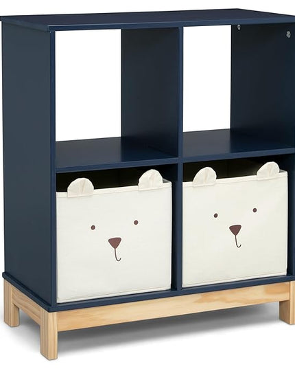 Delta Children babyGap Graham 4-in-1 Convertible Crib with Storage Drawer + Brannan Bear Bookcase with Bins + Brannan Bear Wall Shelf with 4 Hooks, Navy/Light Blue (Bundle) - LeafyLoom