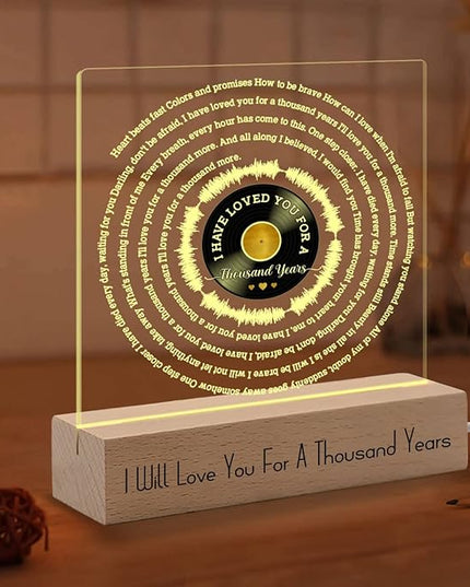 Romantic Valentines Gifts for Boyfriend, Thousand Years Vinyl Record w Wooden Base 3D Illusion Lamp USB Powered Acrylic Night Light for Girlfriend Him Her Husband Wife on Birthday Anniversary - LeafyLoom