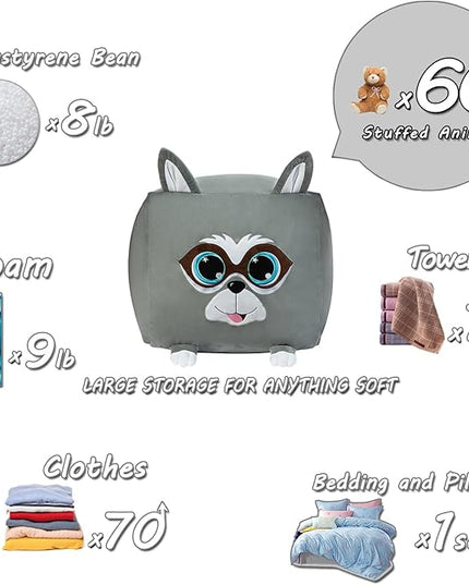 Cute Raccoon Toy Organizers and Storage for Kids Room Decor, Childrens Bean Bag Chairs, Extra Large Size, Velvet Super Soft Cover Only - LeafyLoom