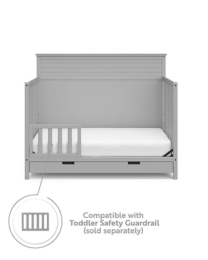 STORKCRAFT Homestead 5-in-1 Convertible Crib with Drawer (Pebble Gray) – GREENGUARD Gold Certified, Crib with Drawer Combo, includes Nursery Storage Drawer, Converts to Toddler Bed and Full-Size Bed - LeafyLoom
