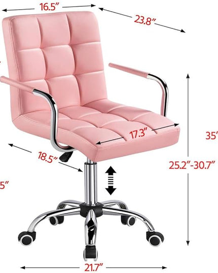 Yaheetech Desk Chairs with Wheels/Armrests Modern PU Leather Office Chair Height Adjustable Home Computer Executive Chair on Wheels 360° Swivel - Pink - LeafyLoom
