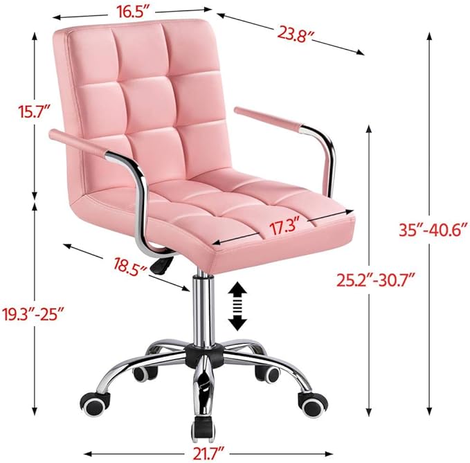 Yaheetech Desk Chairs with Wheels/Armrests Modern PU Leather Office Chair Height Adjustable Home Computer Executive Chair on Wheels 360° Swivel - Pink - LeafyLoom