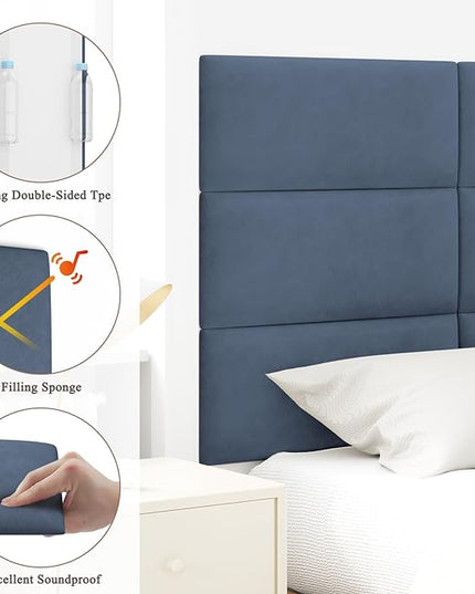 Twin Full Headboard, Wall Mounted Peel and Stick Headboard, Upholstered Leather Bed Headboard for Twin Size Bed, Floating Dorm Bedroom Tall Headboard Soundproof Wall Panels (6 Panels, 10"x24") - LeafyLoom