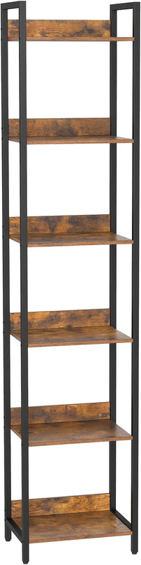 6-Tier Bookshelf, Narrow Bookcase with Open Shelves, Talll Book Shelf Coner Shelf for Living Room, Bedroom, Home Office, Study, Bathroom,11.5 x 15.7 x 72.6 Inches, Rustic Brown and Black - LeafyLoom