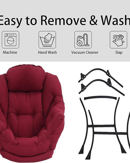 LITA Lazy Chair with Ottoman, Modern Accent Leisure Upholstered Sofa Chair, Contemporary Lounge Reading Chair with Armrests and a Side Pocket for Living Room, Bedroom & Small Space, Burgundy - LeafyLoom