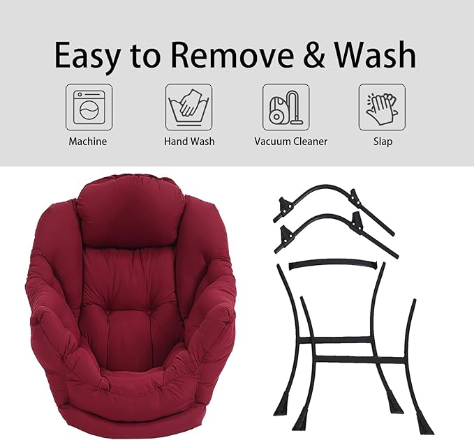 LITA Lazy Chair with Ottoman, Modern Accent Leisure Upholstered Sofa Chair, Contemporary Lounge Reading Chair with Armrests and a Side Pocket for Living Room, Bedroom & Small Space, Burgundy - LeafyLoom