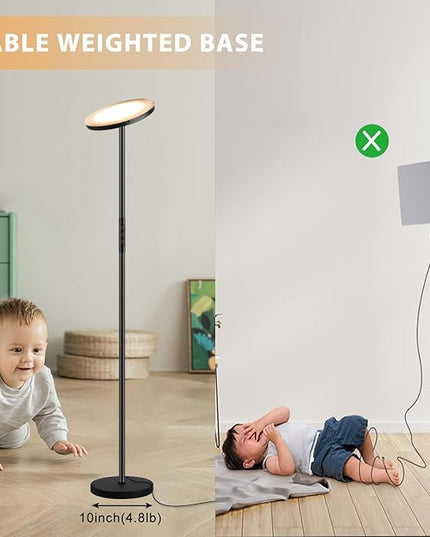 Floor Lamp, Upgraded 36W 3600LM Super Bright Torchiere LED Floor Lamps for Living Room, Stepless Dimmable Color Temperature 2700K-6500K with Remote & Touch Control, Standing Light for Bedroom Office - LeafyLoom